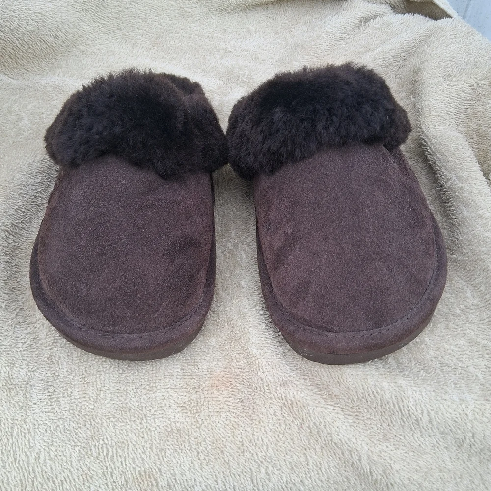 LAMO Sz Large Grey Sheepskin thong Slippers Nw Out Box91/2" Toe Toheel - Picture 5 of 7